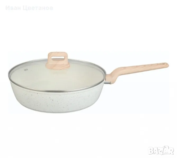 Тиган с капак Voltz Nice , Дълбок, Кован алуминий, Мраморно покр., Индукция, Кремав меланж, снимка 1