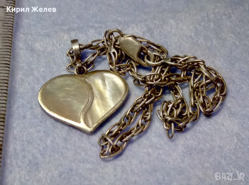 РОМАНТИЧНО СЕДЕФЕНО СРЕБЪРНО СЪРЧИЦЕ АРТ МЕДАЛЬОН СРЕБРО 925 със СРЕБЪРНА ВЕРИЖКА 27708, снимка 1