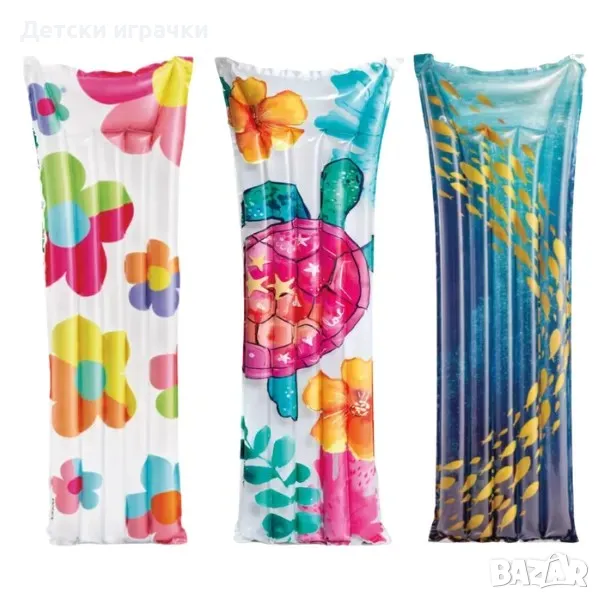 Надуваем дюшек Fashion Intex, 183 х 69 см, PVC, с вградена възглавница, ярки цветове, снимка 1