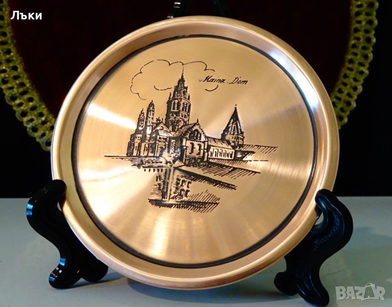 Медна чиния,подложка с литография. , снимка 1