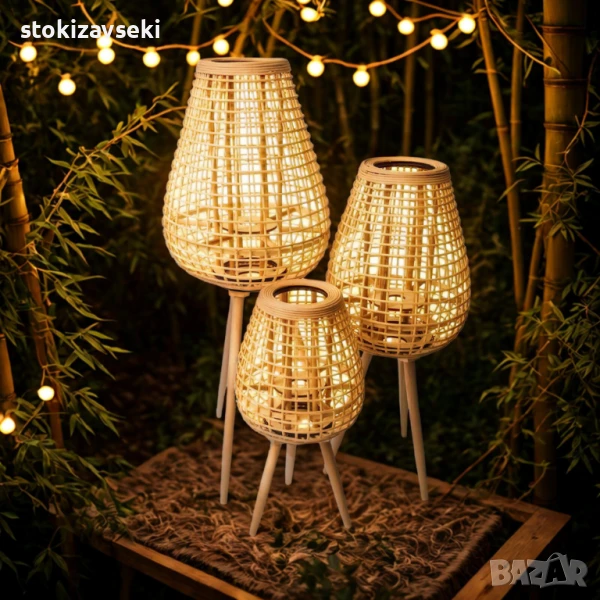 Дървен фенер на стойка, 3 размера, снимка 1