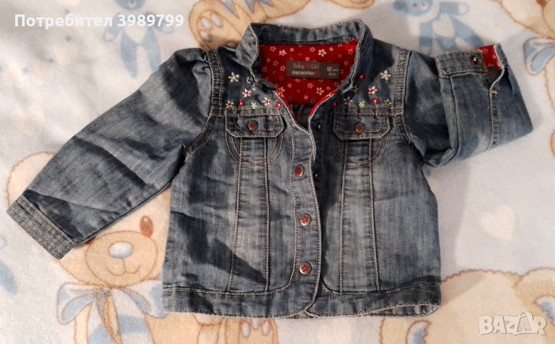 Детско дънково яке за момиче, 9-12м, снимка 1