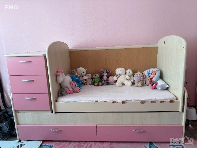 Детска дървена кошара с матрак, снимка 1