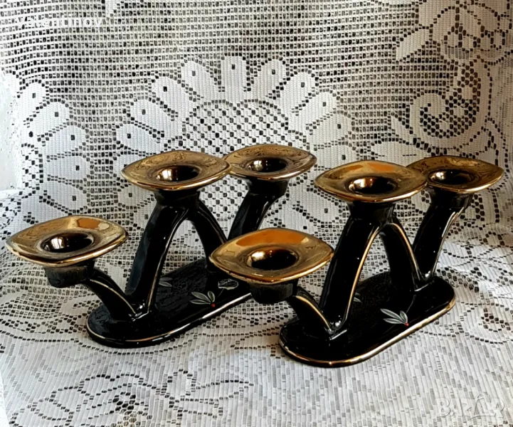 Два старинни керамични свещника- Германия , снимка 1