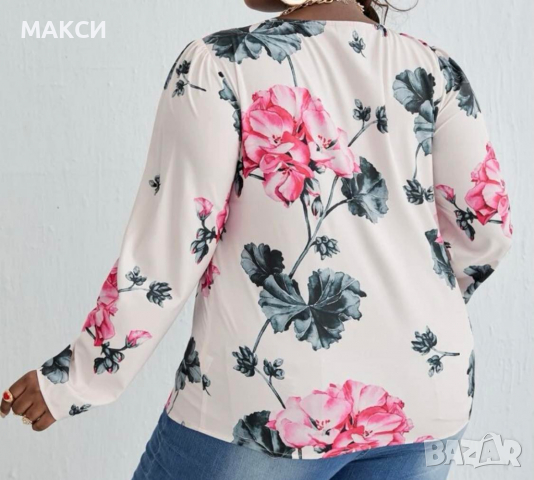 Макси елегантна блуза в красив флорален десен, снимка 3 - Блузи с дълъг ръкав и пуловери - 36481261
