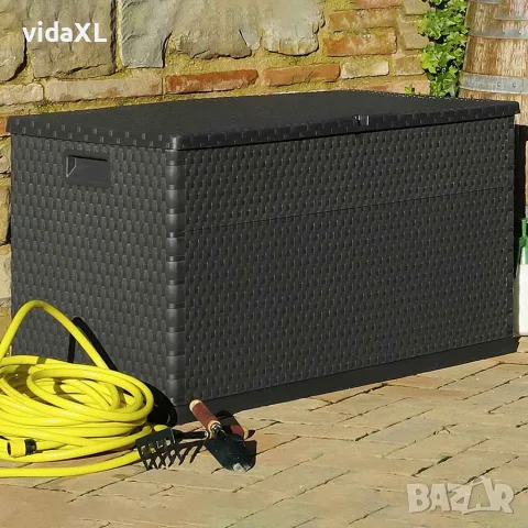 vidaXL Градински сандък за съхранение антрацит 120x56x63 см PP ратан, снимка 4 - Ракли - 56147654