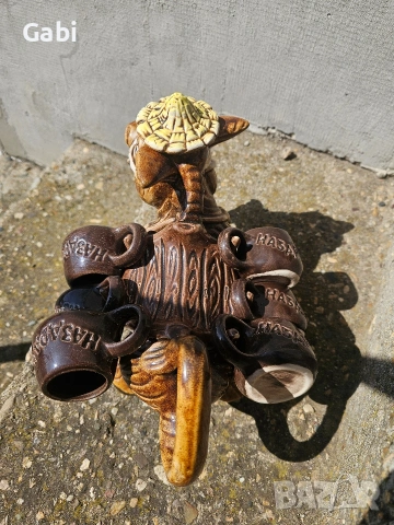 Ретро сервиз за ракия „Магаре с дисаги“ – Ръчна изработка, Червена керамика, снимка 3 - Антикварни и старинни предмети - 53892595