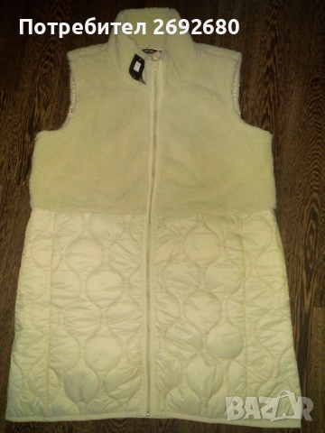 Нов дамски дълъг елек L-ка бежов/черен, снимка 4 - Жилетки - 48416316