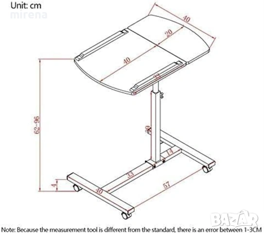 Маса над легло, повдигаща се с накланящ се плот, компютърно бюро,, снимка 4 - Бюра - 53298641