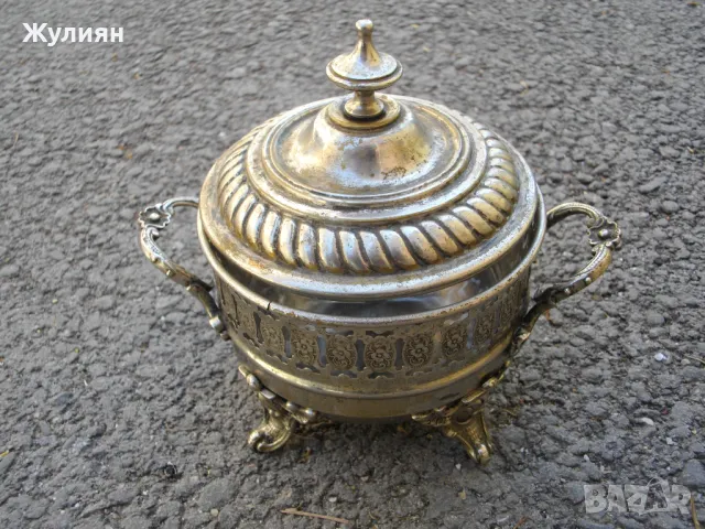 СТАРА БОНБОНИЕРА ЗАХАРНИЦА СТЪКЛО И МЕТАЛ АРТ ДЕКО ART DECO , снимка 2 - Антикварни и старинни предмети - 50095860