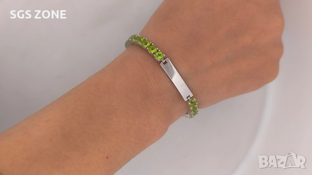 СРЕБЪРНА ГРИВНА 925 С НАТУРАЛЕН ПЕРИДОТ, снимка 12 - Гривни - 52709167