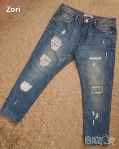 УНИКАЛНИ накъсани светлосини дънки тип бойфренд - Л/ХЛ размер 