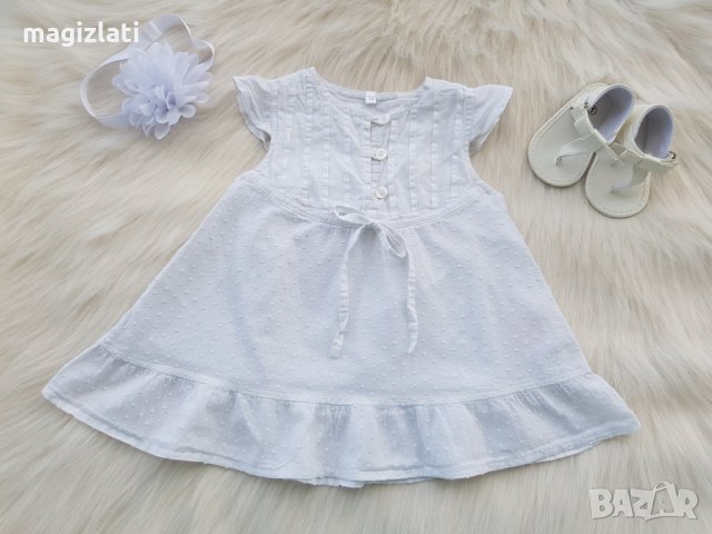 Бяла рокля 6-9 месеца , снимка 3 - Бебешки рокли - 29539483