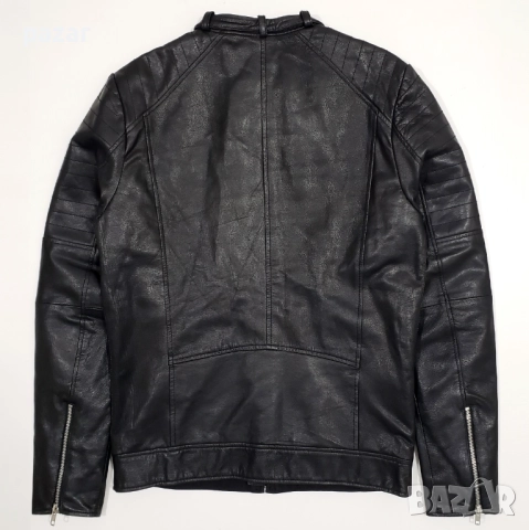 JACK & JONES Мъжко Кожено Яке Мото Естествена Кожа Като Ново S, снимка 5 - Якета - 52967763