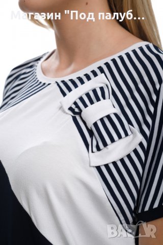 Дамска елегантна моряшка блуза с къс ръкав и панделка, снимка 2 - Тениски - 30313549