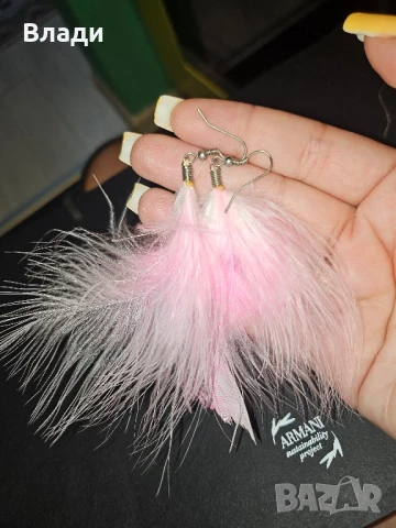 розови пера обеци , снимка 2 - Обеци - 51333352