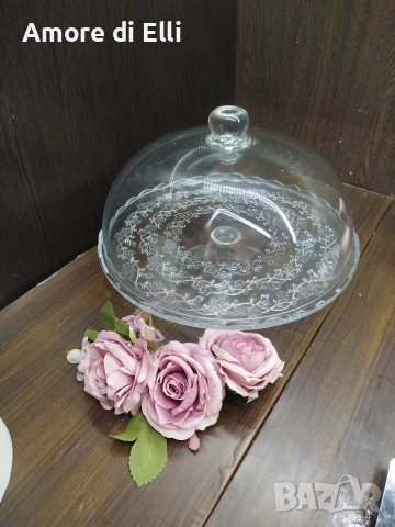 Елегантна стъклена тортиера с капак – Плато за торта и сладки