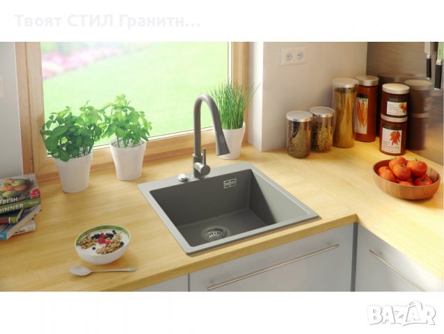 Кухненска Мивка от гранит модел Осло 50 XXL 490 x 500 mm - сива, снимка 4 - Други - 38519947