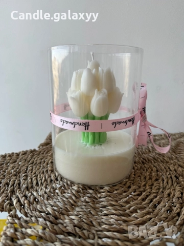 Букет от лалета - соева свещ, снимка 3 - Декорация за дома - 52586634
