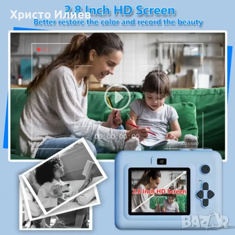 Дигитален фотоапарат детска камера за моментални снимки стил Paloroid с дисплей 32GB карта, снимка 3 - Фотоапарати - 50484999