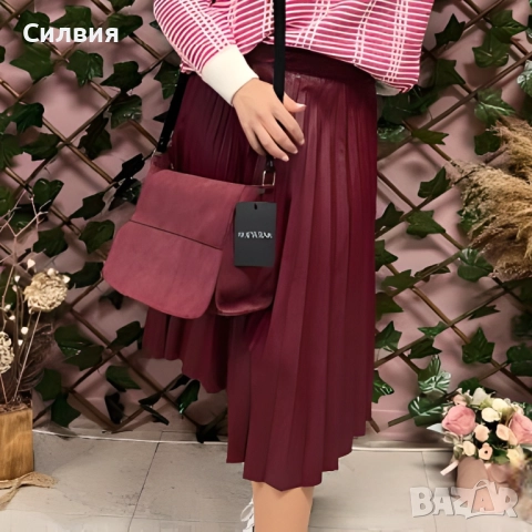 Нова червена кожена плисирана пола с етикет солей "Bebe Plus" М размер, снимка 6 - Поли - 52409865