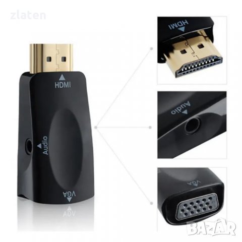 HDMI към VGA(D-SUB) преход адаптер за видео карта монитор ХДМИ, снимка 3 - Кабели и адаптери - 29560791