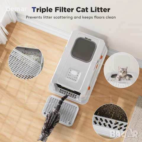 MIXJOY котешка тоалетна от неръждаема стомана с капак, XXL, сребриста, снимка 6 - За котки - 52672944