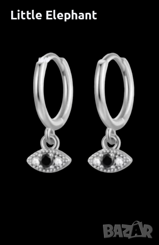 Сребърни висящи обеци"Devils eye,black cristals"/нови