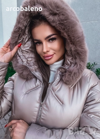 Дамско ватирано бежово яке , снимка 2 - Якета - 52255392