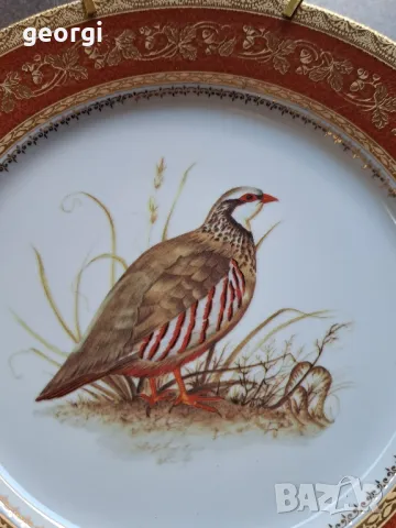 декоративна порцеланова чиния с позлата Limoges ловен мотив яребица 8/1, снимка 2 - Декорация за дома - 49913659