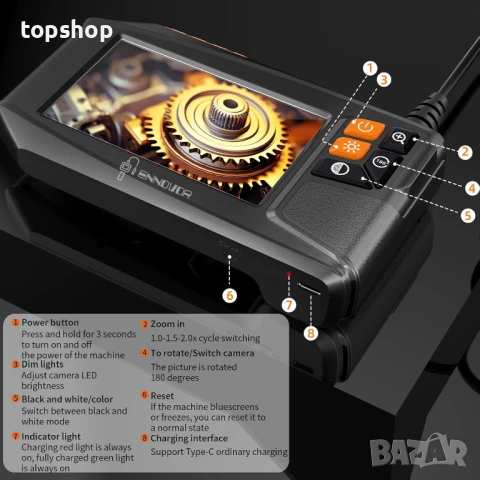 Ендоскопска камера със светлина, бороскоп Ennovor 1920 HD с 4.3" LCD екран, водоустойчива IP67 10м , снимка 6 - Друга електроника - 50694313
