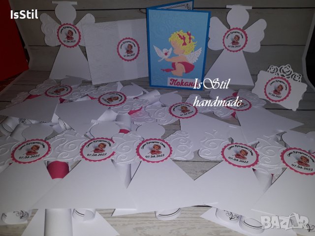 Покана за кръщене ангел с папирус - покани кръщене ангелче,1 вариант, снимка 2 - Покани - 37669771