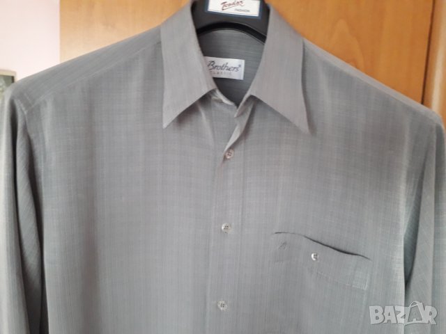Мъжка риза с дълъг ръкав Brothers classic сива голям размер, снимка 2 - Ризи - 29494430