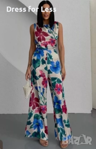 Флорален гащеризон Zara нов с етикет сатен зелено червено синьо