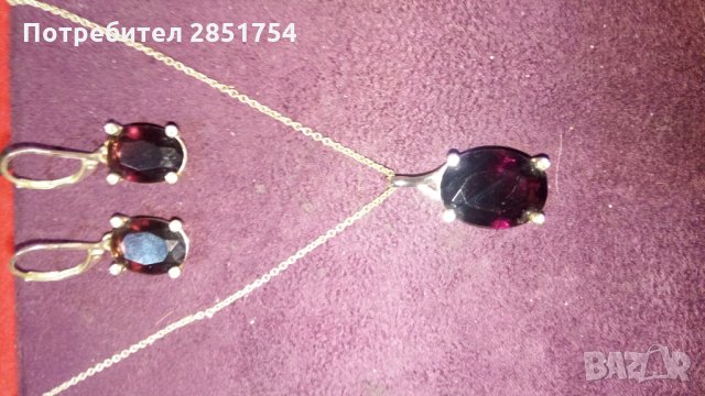 Колие + обеци с камъни в рубинен цвят , снимка 3 - Колиета, медальони, синджири - 31204597
