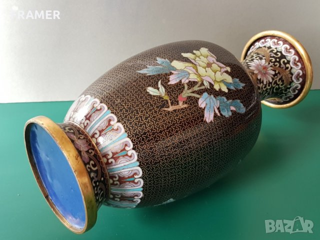 Прекрасна 19ти век Китайска Емайл Клазоне бронзова ваза, снимка 12 - Вази - 31459982