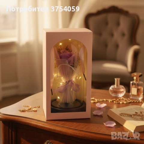 Декоративна роза в стъклен купол - В подаръчна кутия, снимка 2 - Романтични подаръци - 53075819