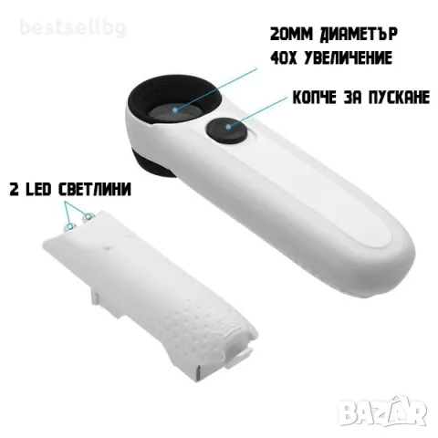 Ръчна увеличителна лупа голямо увеличение 40X LED осветление за бижута, снимка 5 - Други инструменти - 47591814