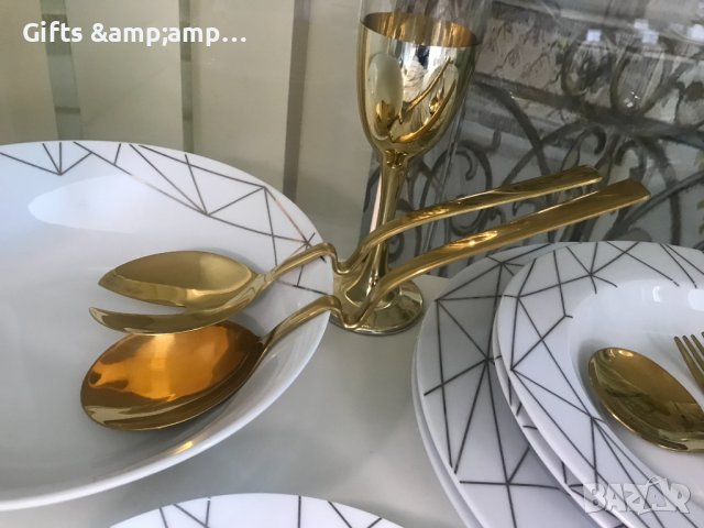 Сет прибори за сервиране - в златно, сребърно или черно, снимка 1