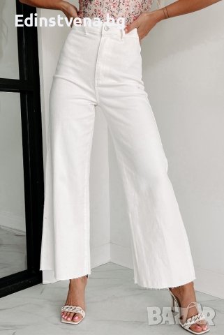Дамски дънки в бяло с висока талия и широки крачоли, снимка 1