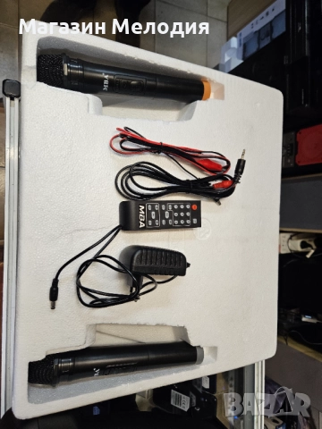 15'' Мощна караоке тонколона MBA F-15W с акумулатор, Bluetooth, FM, МР3 и 2 бр. безжични микрофона. , снимка 6 - Караоке - 52538010