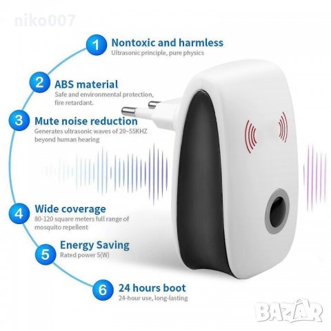 Ултразвуков репелер против хлебарки,комари,насекоми,мишки и др., снимка 2 - Други стоки за дома - 33796509