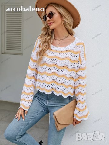 Дамски моден пуловер с дълги ръкави и кръгло деколте на райета, 3цвята - 023 , снимка 9 - Блузи с дълъг ръкав и пуловери - 42304853