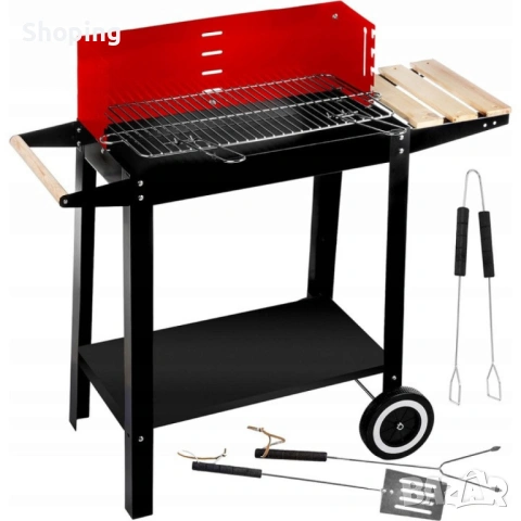 Градинско барбекю на колела, емайлирана стомана, 4 степени + Подарък 3 прибора, снимка 5 - Барбекюта - 53343396