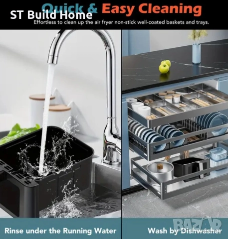 Дигитален въздушен фритюрник 10L • Две зони • 10-в-1 – STBuildHome, снимка 8 - Фритюрници - 51740742