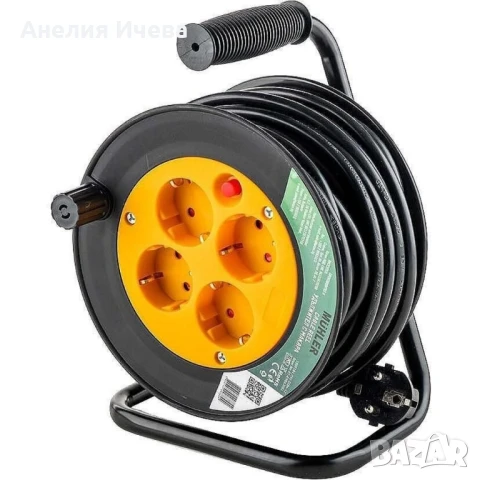 Удължител Muhler с макара,с 4 гнезда-15 метра 