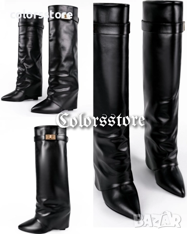 Ботуши на платформа - черна кожа - K-40