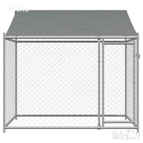 vidaXL Кучешка клетка с покрив и врата сив 2x2x2 м поцинкована стомана, снимка 4 - За кучета - 56146289