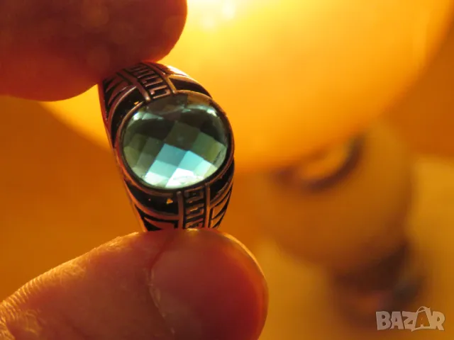 Старинен красив мъжки сребърен пръстен с голям красив  син сапфир Камъкът на кралете сребро, снимка 2 - Пръстени - 49535291