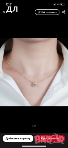 Сребърно колие с позлата с диамант, мойсанит 2 карата, снимка 5 - Колиета, медальони, синджири - 49331323